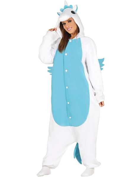 Vit och Blå Enhörning Kigurumi Unisex Dräkt