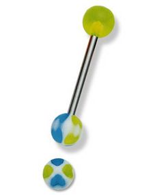 Green & Blue Hearts - Tungpiercing