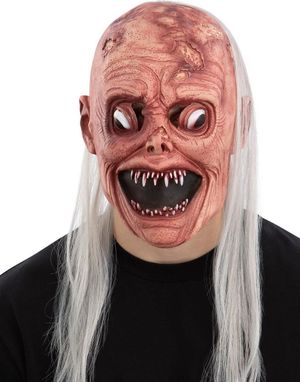 Skrekkelig Smilende Zombie - Latexmaske med Hår