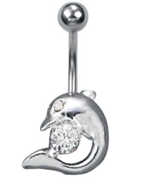 Navelpiercing med Delfin och Blå Sten