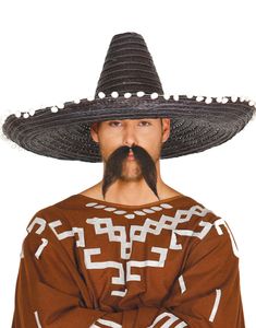 Stor Svart Sombrero med Vita Tofsar 65 cm