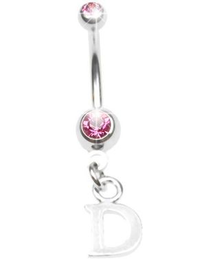 Navelpiercing med Bokstaven D & Rosa Stenar