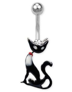 Stilig Navelpiercing med Svart Katt och Rörliga Leder