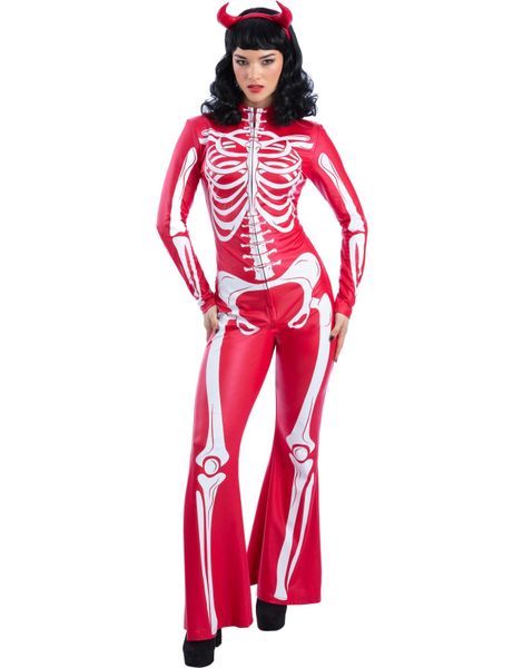 Rød og Hvit Djevel Skjelett Jumpsuit til Dame