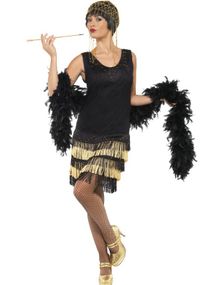 Svart och Guldfärgad Flapper Kostym