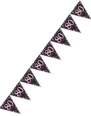 80-Års Firande - 4 Meter Svart och Rosa Glittrande Flaggbanner