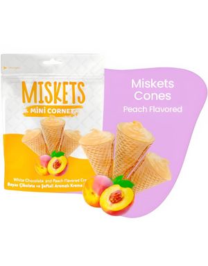 Miskets Mini Cornet White Chocolate & Peach - Mini Vaffelkjeks med Kremfyll 50 gram