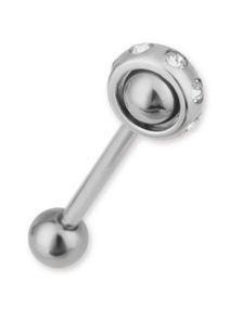 Roterande Cirkel - Silverfärgad Tungpiercing med Klara Stenar