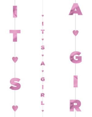 Its a Girl - Rosa Metallisk Ballongsvans 182 cm