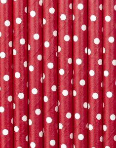 10 stk Röda och Vita Polka Dot Sugrör 