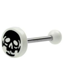 Tungpiercing med Vita Kulor & Dödskalle
