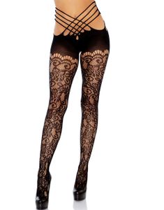 Wrap Around Crotchless Tights - Svart Nätstrumpbyxa