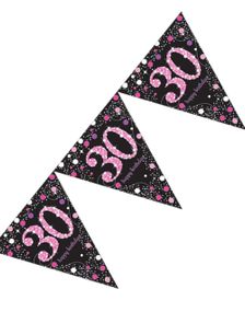 30 Års Feiring - Glitrende Svart og Rosa Vimpelbanner 4 m