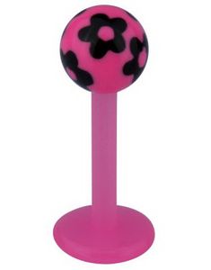 Labret m/Blommor - Rosa/Svart - Strl 1,2x8x4mm