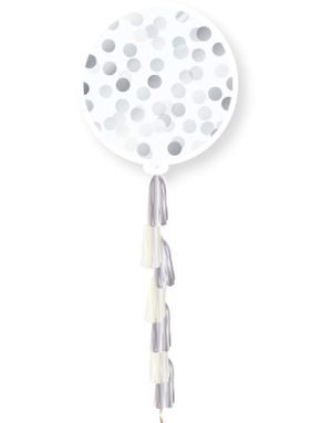 1 stk 91 cm - Ballong med Silverfärgad Konfetti och Ballongsvans 