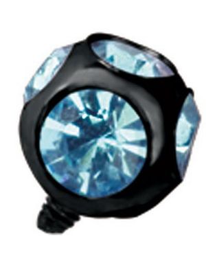 Svart Dermal Anchor Kula med Ljusblå Stenar - Strl 3 mm kula med 1,2 mm gängor