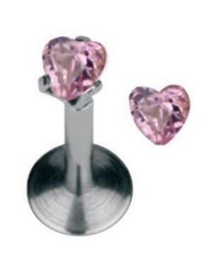 Labret med hjärtformad Rosa Sten