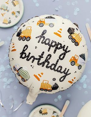 35 cm Happy Birthday Folieballong med Anleggsmaskinger - Little Builder