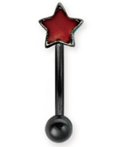 Svart Ögonbrynspiercing med Röd Stjärna - 1.2 x 8 mm