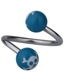 Ögonbrynspiercing med Dödskalle - Blå/Vit - 1.2 x 10 mm