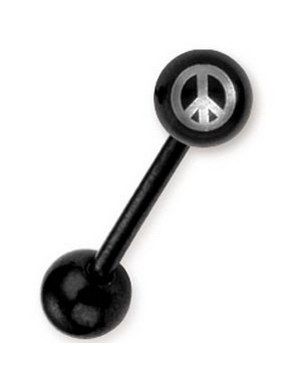 Svart Tungpiercing med Peace Tecken