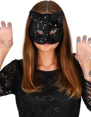 Svart Kattemaske med Paljetter