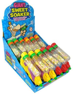 ÄT SNART PRODUKT - 12 st Sweet Soaker - Vattenpistoler i olika färger med godis - Hel låda
