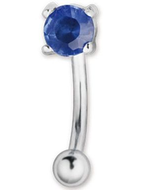 Banan Ögonbrynspiercing med Blå Diamantformad Sten - 1.2 x 8 mm