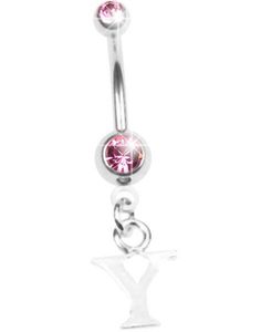 Navelpiercing med Bokstaven Y & Rosa Stenar