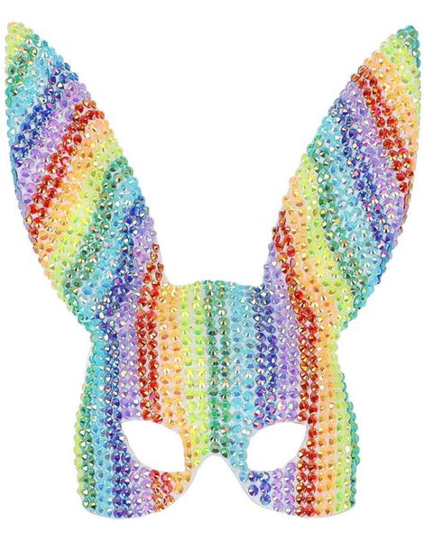 Sexy Regnbuefarget Bunny Maske med Pigger