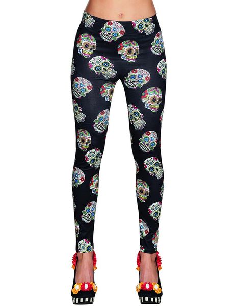Svarta Leggings med Day of the Dead Motiv