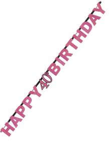 Glitrende Rosa Happy 40th Birthday Banner