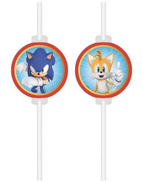 4 stk Papirsugerør med Pappmotiv - Sonic the Hedgehog