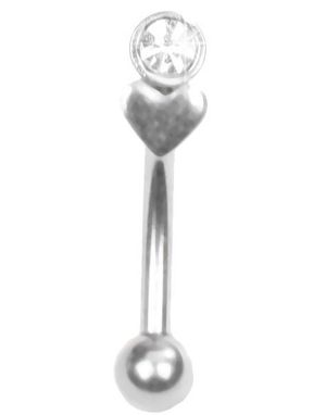Ögonbrynspiercing med Hjärta och Klar Sten - 1.2 x 8 mm