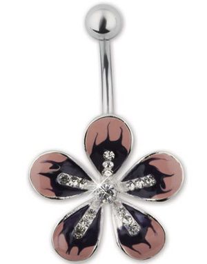 Navelpiercing Med Fin Lila & Rosa Blomma