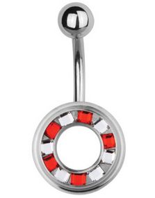 Navelpiercing med Cirkel med Röda & Vita Stenar