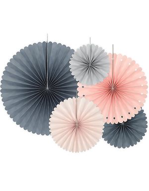 5 stk Grå och Rosa Pappsnurror i Olika Storlekar