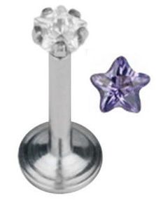Labrett Piercing med Stjärnformad Lila Sten
