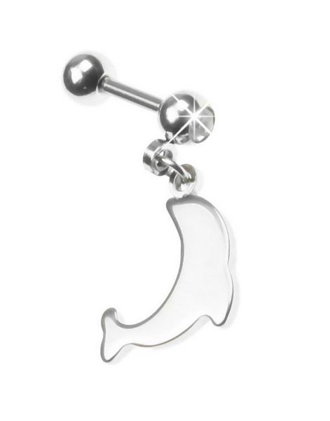 Tragus/Helix med Hängande Delfin & Klar Sten
