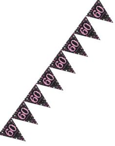 60-Års Firande - 4 Meter Svart och Rosa Glittrande Flaggbanner