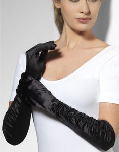 Draperade handskar med Skinande Tyg – Svarta