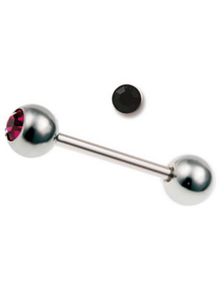 Fin Tungpiercing med Svart Sten