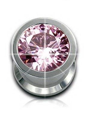 Piercing Plugg med Inramad Rosa Sten